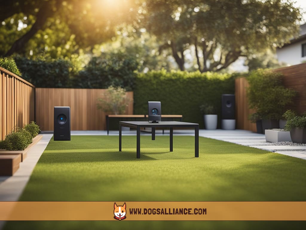 A spacious backyard with a clear boundary, a power outlet nearby, and no interference from other wireless devices